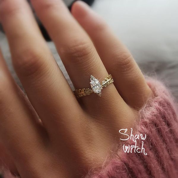 

wedding rings sweet cute tiny leaf ring women engagement temperament finger jewelry charm ladies cocktail party, Slivery;golden