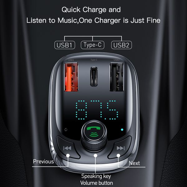Cell Phone Chargersquick Charge 4.0 Автомобильное зарядное устройство для телефона FM-передатчик Bluetooth Car Kit Audio MP3-плеер Быстрый двойной USB Автомобильный зарядное устройство