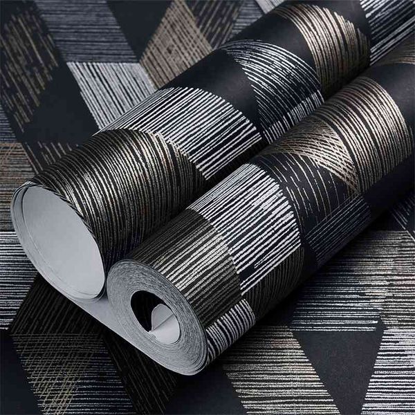 Grau Silber Schwarz und Weiß Gold Geometrische Tapete Luxus Metallic Trellis Wandpapier Schlafzimmer Wohnzimmer Hintergrund Dekor 210722