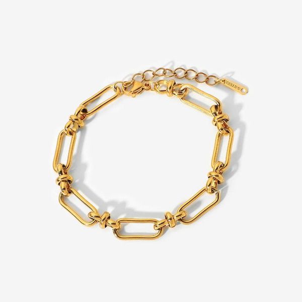 Link, Chain Chunky Bracciali in acciaio inossidabile Gioielli in oro da donna Flat Paperclip Rectangle Link Bangles Tarnish Free Girls Party