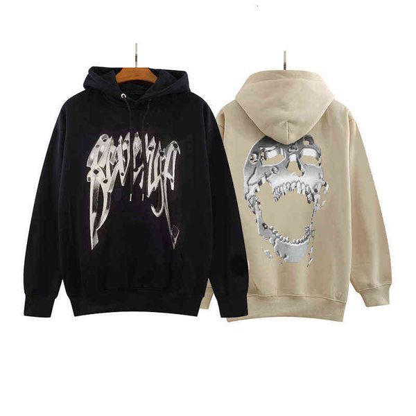 

high revenge street hip hop broken skull english print ins hoodie, Black