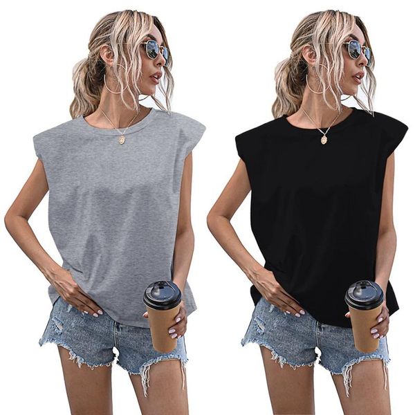 

women's t-shirt -2pcs casual loose tank summer sleeveless women basic knitwear black & gray, White