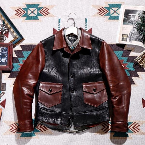 

men's leather & faux texture seek hegemonyprecious materials contrast color batiks horsehide american male restoring ancient ways, Black
