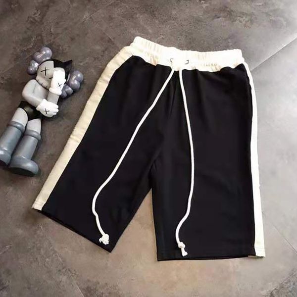 

high street sidebar color block printing summer casual shorts hip hop capris, White;black