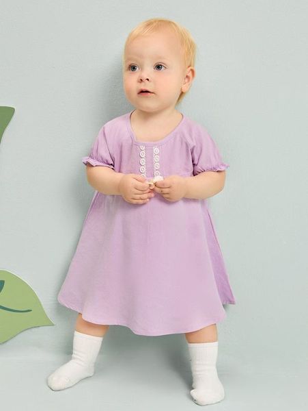 

baby guipure lace insert raglan sleeve dress she, Red;yellow