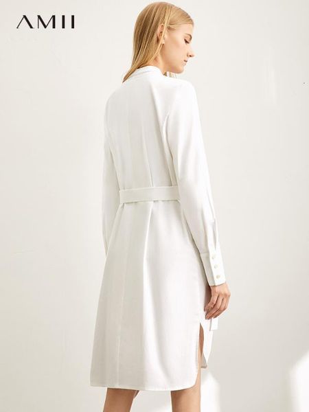 

casual dresses amii autumn women cotton shirt dress female solid high waist o-neck belt slit 119302461 wt1r, Black;gray