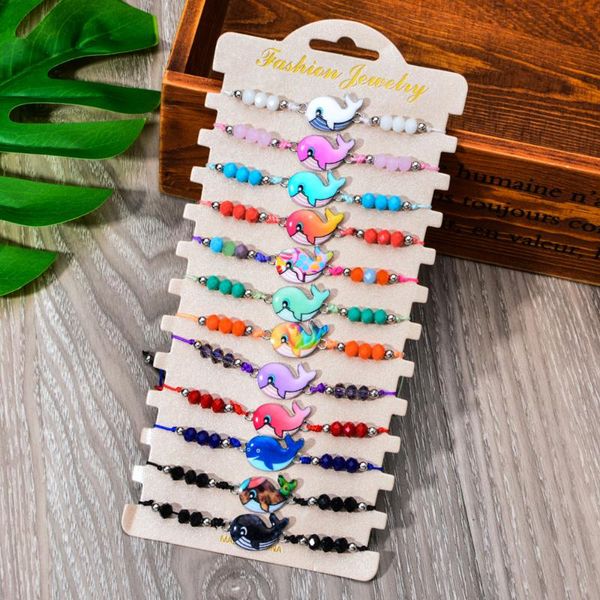 

charm bracelets handmade braid rope chain bracelet set enamel ocean dolphin charms crystal beads for women ethnic jewelry 12pcs/set, Golden;silver