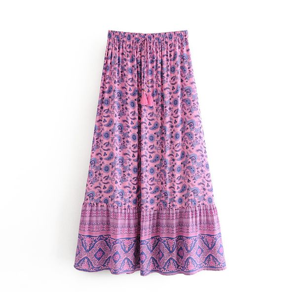 

skirts purple print maxi women high waist floral bohemian beach spring summer holiday seaside boho casual long skirt vufu, Black