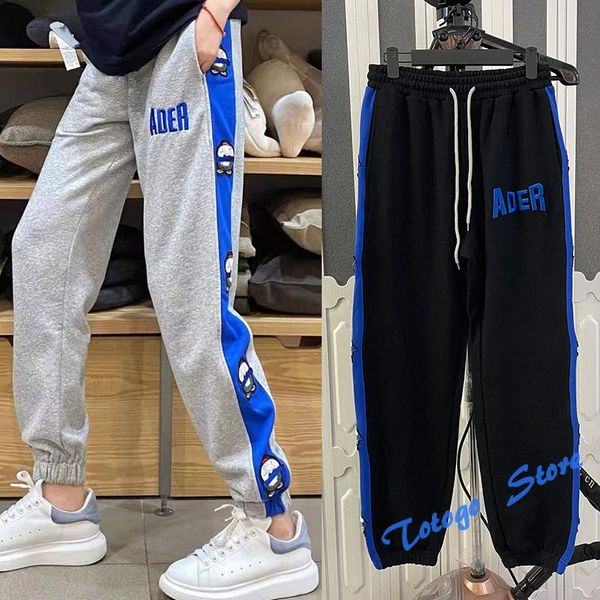 

men's pants adererror jogger men women logo embroidery stretch stripe splice drawstring pocket tie feet casual ader error sweatpants, Black