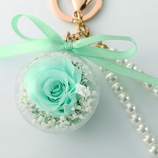

keychains women home bag arts crafts sealed key ring hook hanging dried flower simulated pearl transparent ball car gift decorative, Silver