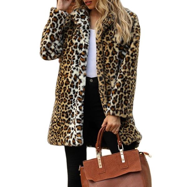 

women's fur & faux leopard coats women coat luxury winter warm plush jacket fashion artificial ladies outwear high quality, Black