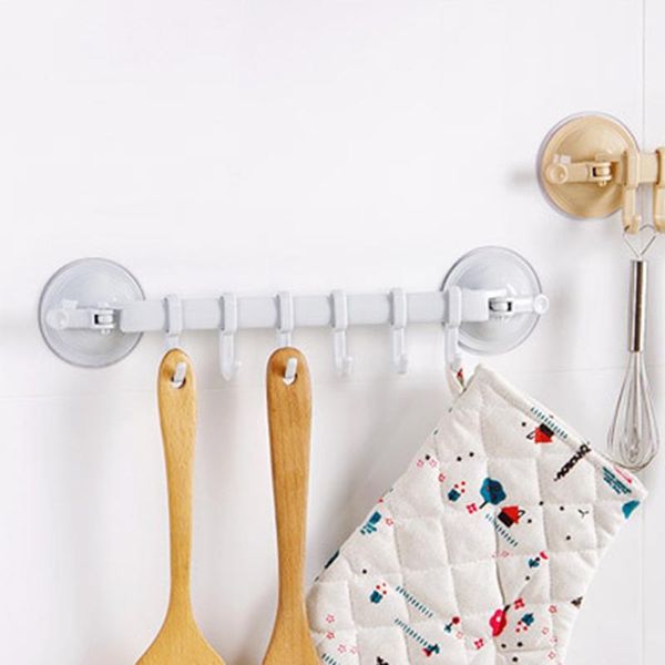 

hooks & rails kitchen bathroom non-trace strong sucker rack hook with 6 for towel spoon