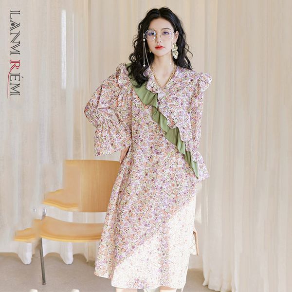 

pink ruffled flared sleeve floral dress female spring summer long dresses women streetwear fashion 2d1445 210507, Black;gray