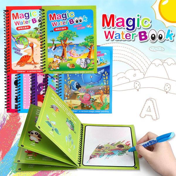 

1Set Montessori Coloring Book Doodle & Magic Pen Painting Drawing Board For Kids Toys Magic Water Drawing Book Birthday Gift ZXH