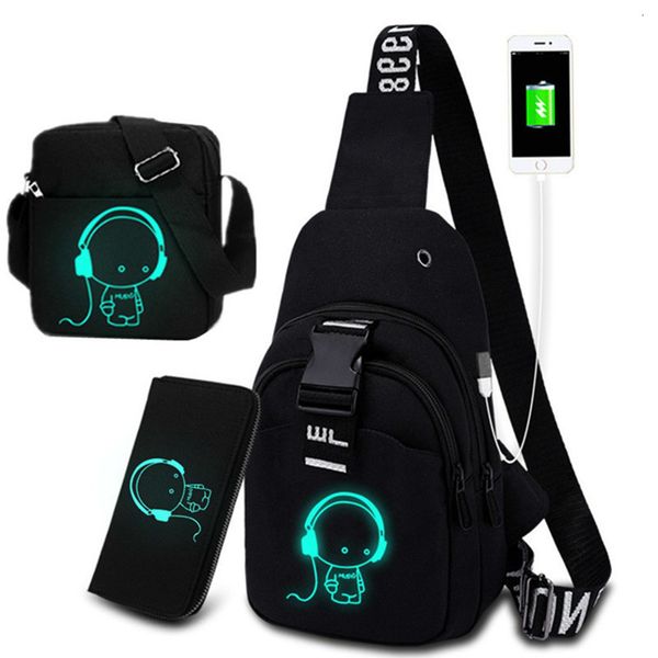 

waist multifunction fashion crossbody bags usb charging pack short trip luminous chest young men 's shoulder bag single