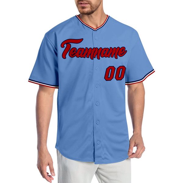 

custom light blue red-navy authentic baseball jersey, Blue;black