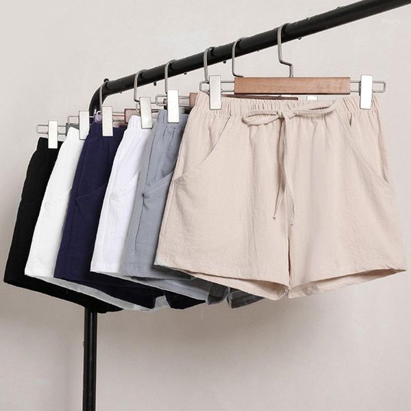 

yoga outfit women casual shorts cotton and linen pocket elastic waist classic vintage high curled leg female summer ladies loose
