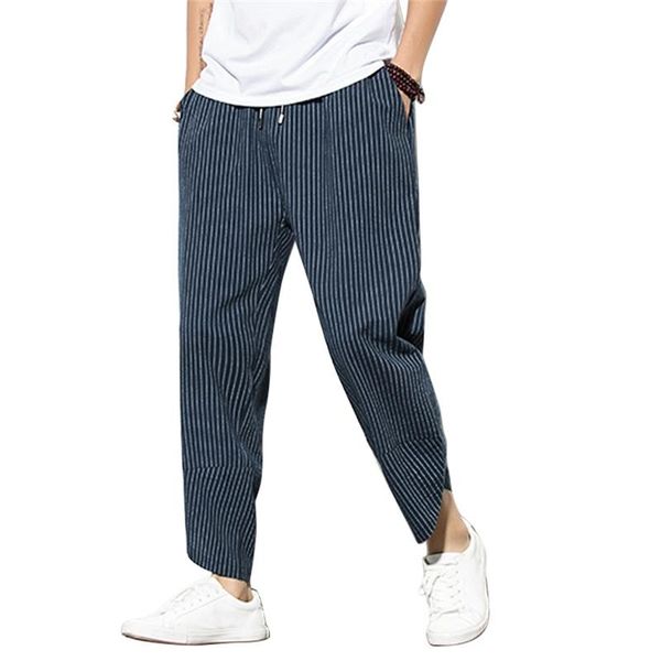 

men's pants long harem men baggy stripe m-5xl loose elastic waist trousers male hiphop wide legs hombre bottoms, Black