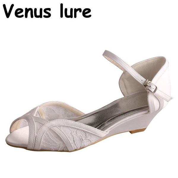 

lace white low wedge special occasion heels for women open toe dress shoes, Black
