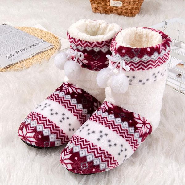 

christmas 2021 winter home warm floral long tube cotton shoes soft bottom fresh indoor women's slippers, Black