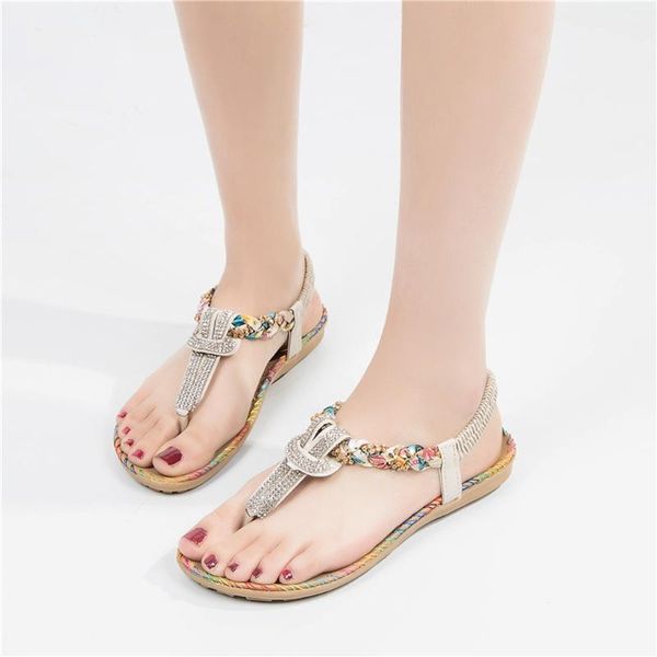 

women summer shoes sandals 2021 fashion crystal sewing roma style slipper casual female elastic band flats, Black