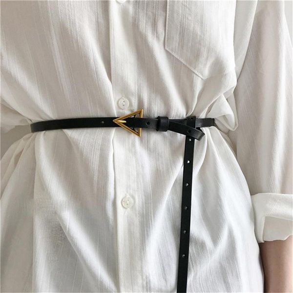 

belts triangular needle buckle women's thin belt students decorated casual pants women triangle pin golden buckles, Black;brown