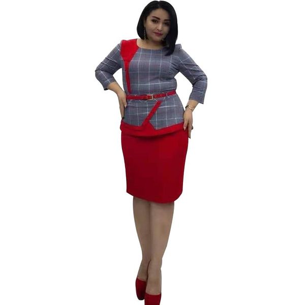 

ethnic clothing african skirt clothes for women 2 piece set 3/4 sleeve and suits autumn fashion slim office lady outfits, Red
