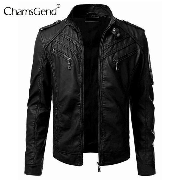

men's zipper synthetic leather et, long sve bodice, raised neckline, winter casual windbreaker, Black