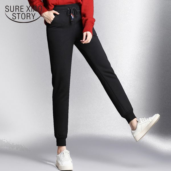

autumn and winter warm women leisure loose padded ladies female harem pants drawstring trousers 6524 50 210417, Black;white