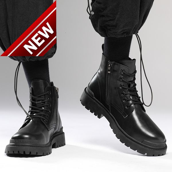 

autumn new martin thick soled black fashionable shoes trend middle casual sportswear men's leather boots