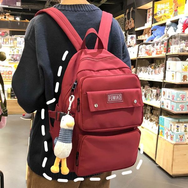 

women waterproof nylon backpack student cute school bag kawaii girl multi pocket female fashion book bags buckle ladies