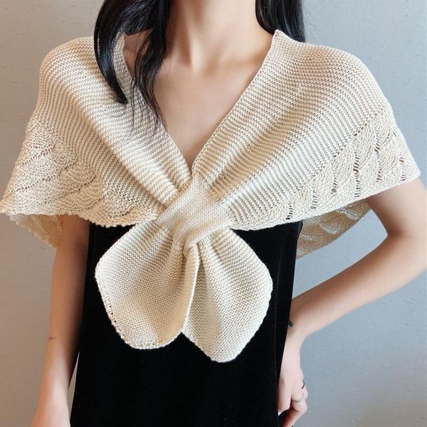

scarves korean wool knit hollow fishtail warm shawl female outdoor summer air conditioned room protect cervical spine cloak scarf p89, Blue;gray
