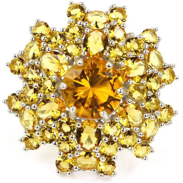 

cluster rings 29x28mm big multi color 7.3g created golden citrine blue aquamrine for women dating 925 solid sterling silver, Golden;silver
