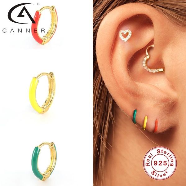 

hoop & huggie 2021 woman's earrings 925 silver neon huggies earring enamel dripping oil cartilage round for wedding birthday gift, Golden;silver