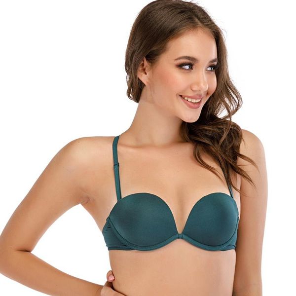 

bras seamless push up solid color bra u-shaped cut-back intimates female fashion simple underwear, Red;black