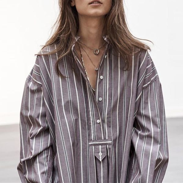 

women's blouses & shirts stripes women blouse stand collar long sleeve vintage straight female 2021 autumn, White