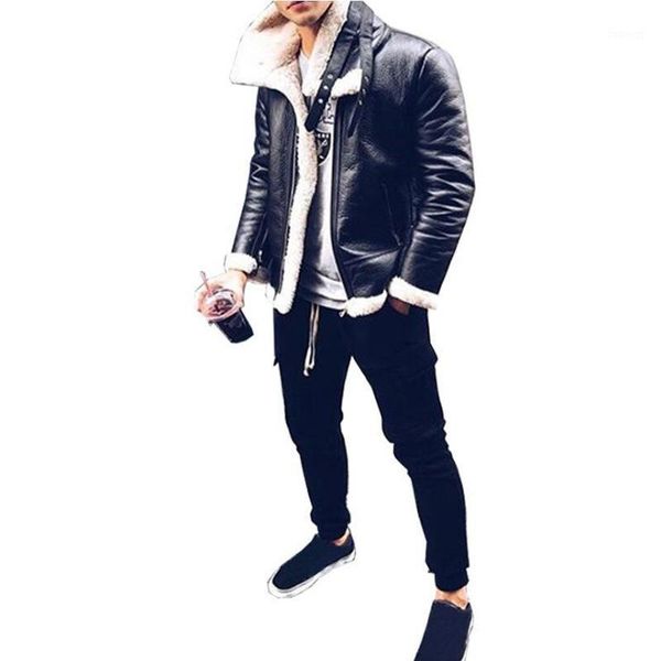 

men winter zipper jacket cardigan coat men's leather solid color, Black;brown