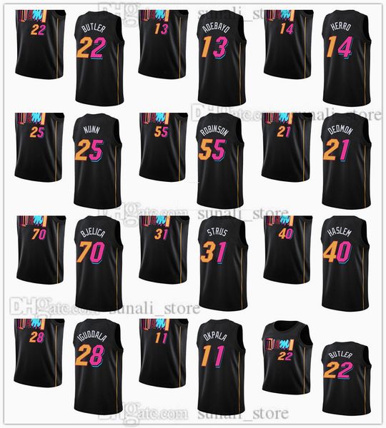 

2021 2022 city black basketball jerseys jimmy 22 butler victor 4 oladipo goran dragic tyler herro bam adebayo udonis haslem kendrick nunn du, Black;red