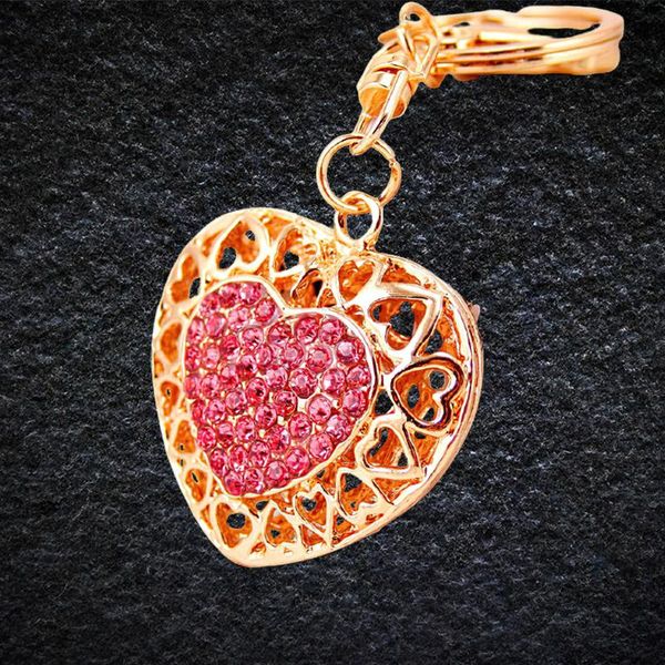 

keychains rhinestone-crystal hollow out love heart key chains rings holder for lovers sweetheart pendant car keyrings, Silver