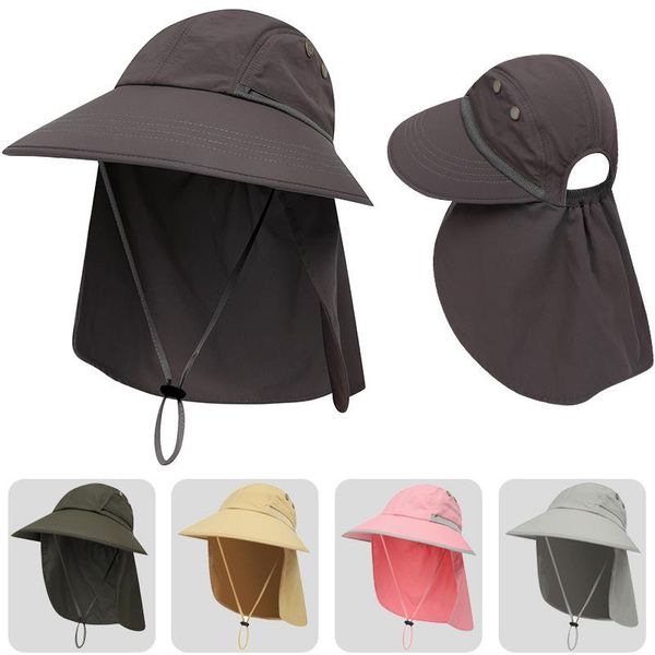 

wide brim hats fashion women summer caps uv protection sun hat with neck flap female breathable bucket outdoor hiking fishing cap, Blue;gray