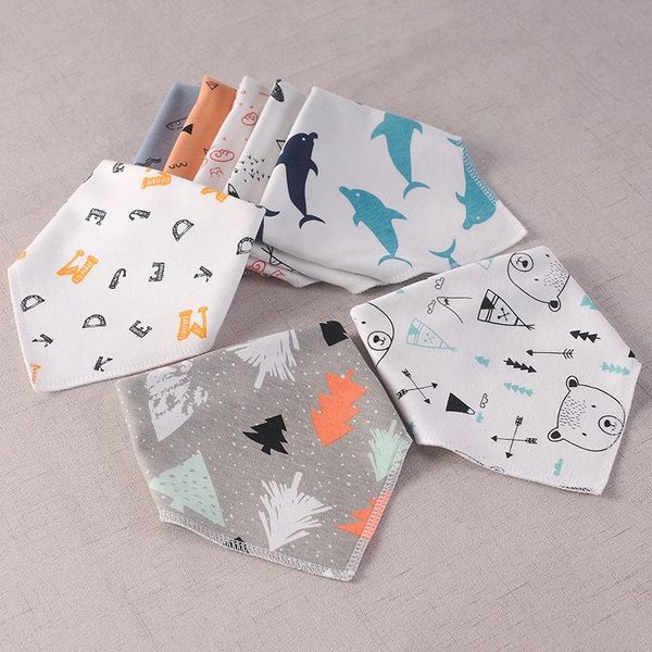 

hair accessories wholesale maternal and infant products baby triangle towel pure cotton saliva cartoon printed bib 8pcs/lot, Slivery;white