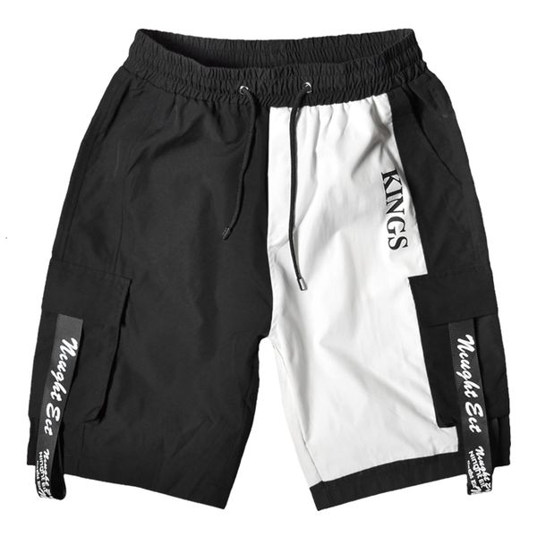 

men's summer hip hop shorts short cordon streetwear black cotton, White;black