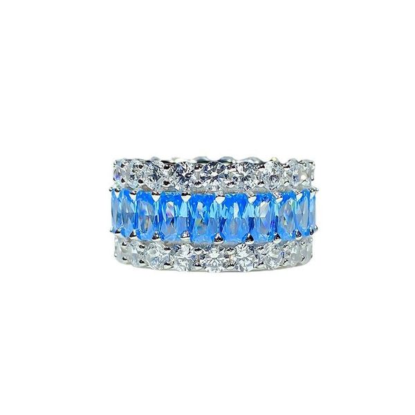 

cluster rings 2021 jewelry 925 sterling silver ring eternal band simulation diamond aquamarine zircon row female, Golden;silver