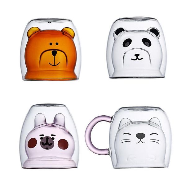 

mugs creative cute bear coffee mug double glass cup carton ins animal milk juice lady valentine's day anniversary gift tumbler cups