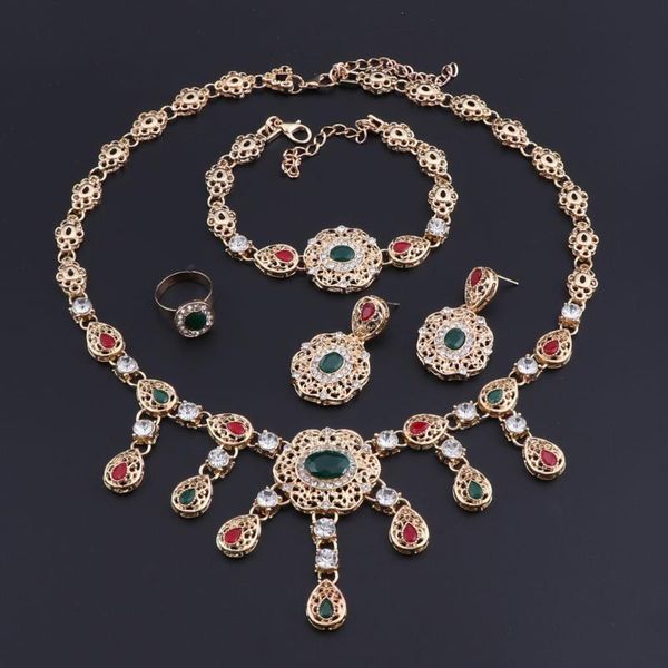 

earrings & necklace oeoeos jewelry sets for women green red african beads set nigerian wedding crystal vintage, Silver