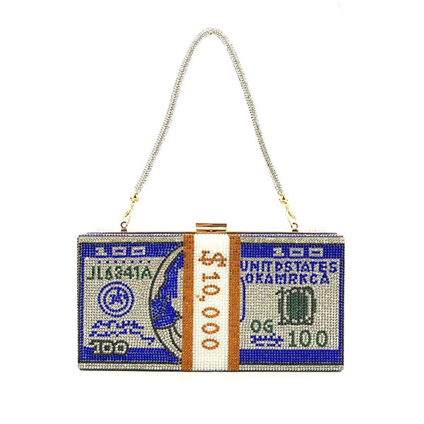 

fashion money clutch luxury rhinestone purse 10000 dollars stack bags of cash evening women men handbags shoulder wedding dinner bag