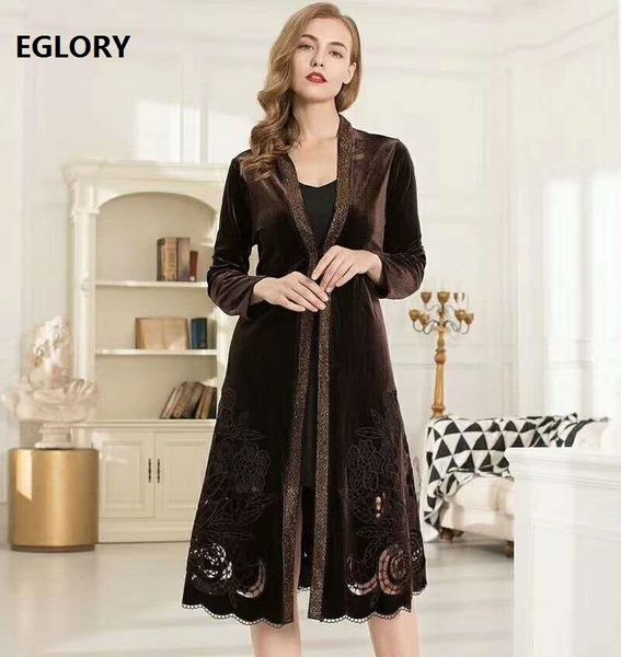 

women's jackets 6xl 5xl 4xl outerwear & coats 2021 spring autumn women luxurious embroidery sequined patchwork long sleeve cardigan coa, Black;brown