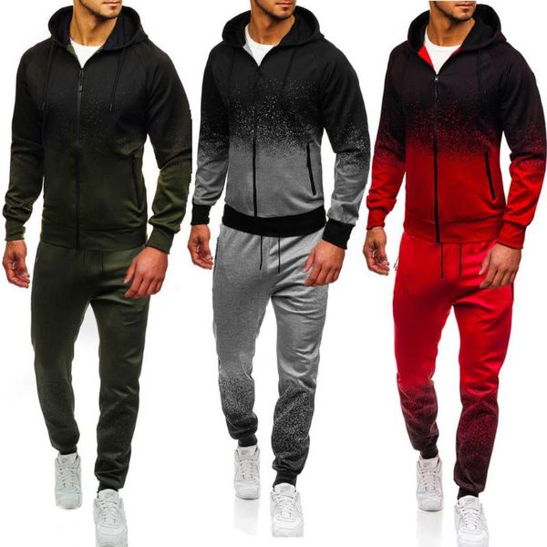 

men's tracksuits zipper tracksuit men causal two pieces sets sweatsuit mens gradual change clothes printed hooded hoodies + pants track, Gray
