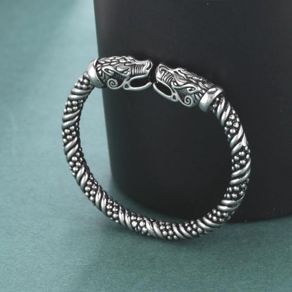 

bangle my shape stainless steel viking animal head cuff bangles for men women ancient silver color punk bracelet vintage male jewelry, Black