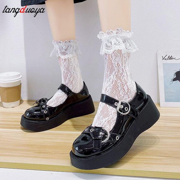 

lolita shoes platform harajuku korea mary janes women patent leather girls rivet casual dress, Black